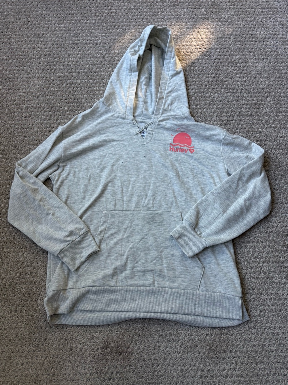 Hurley Light Gray Hoodie with Pink Logo